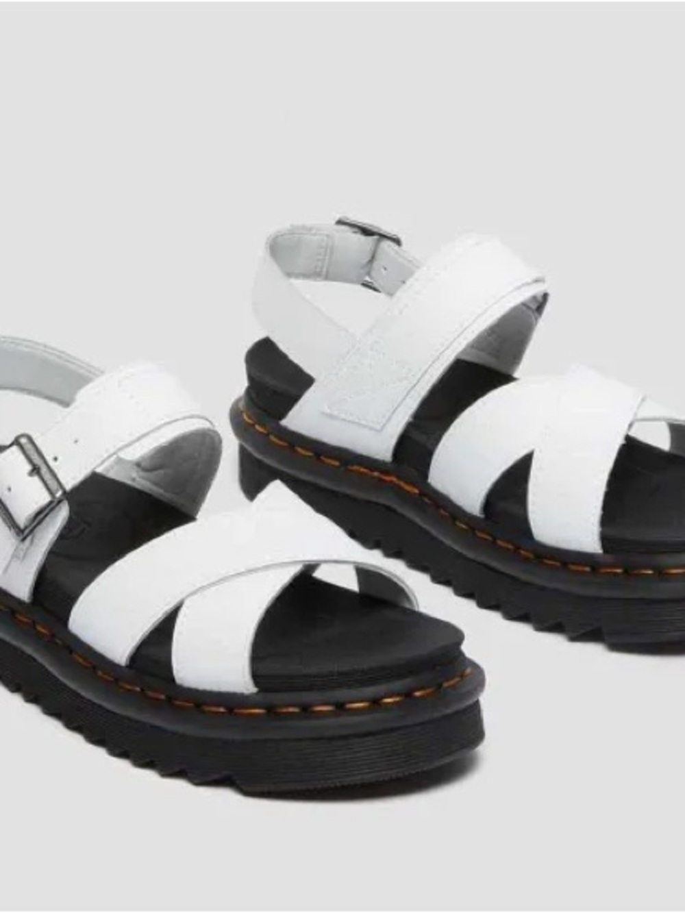 White Dr. Martens Women's Leather Buckle Strap Sandals - Picture 2 of 3